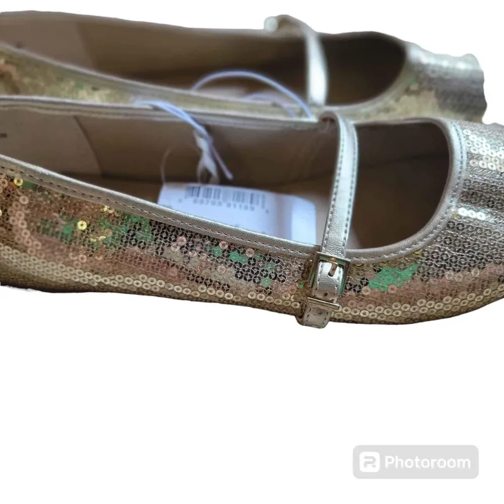 NWT Girls Size 5 Gold Sequin Mary Jane Flats
